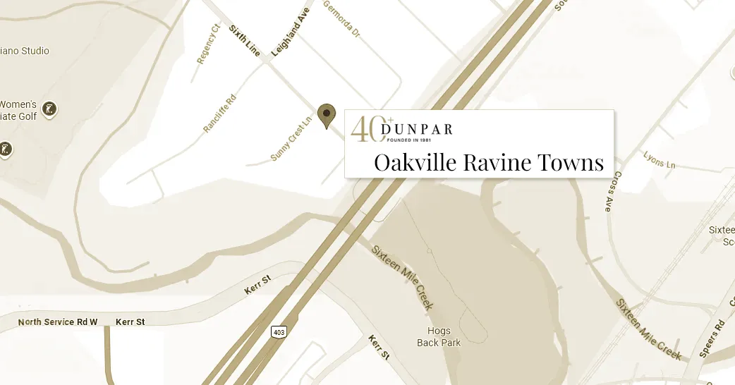 Oakville Ravine Towns neighbourhood location near Sixth Line, Oakville